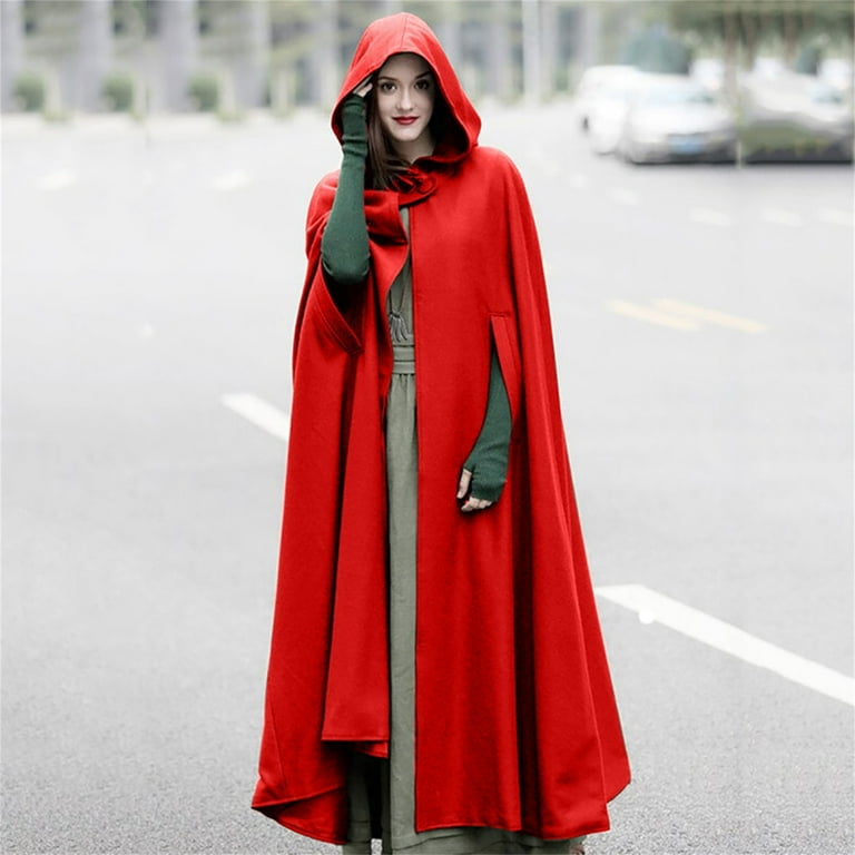 An application scenario or product detail of women's dark red hooded cape - Image 14