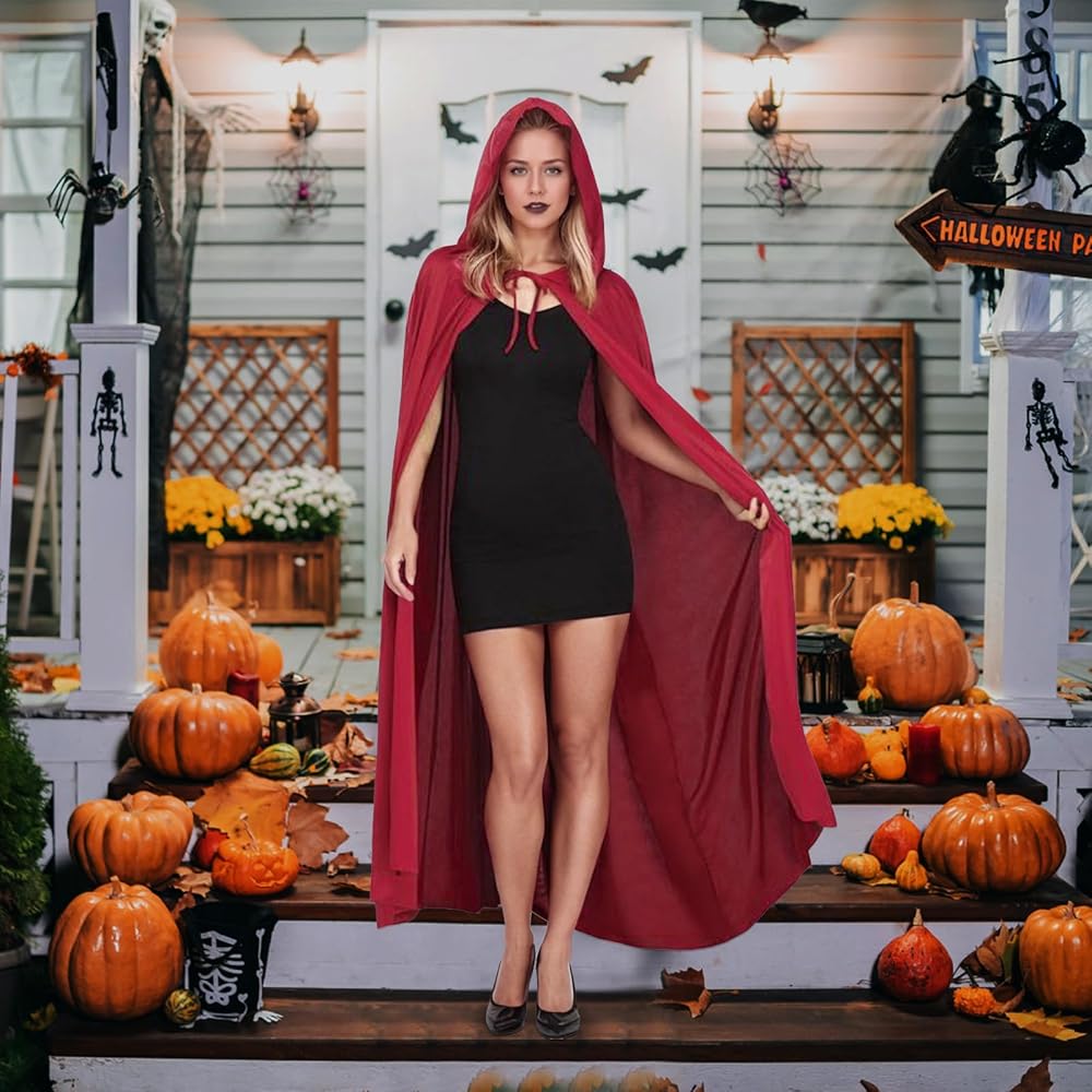 An application scenario or product detail of women's dark red hooded cape - Image 15