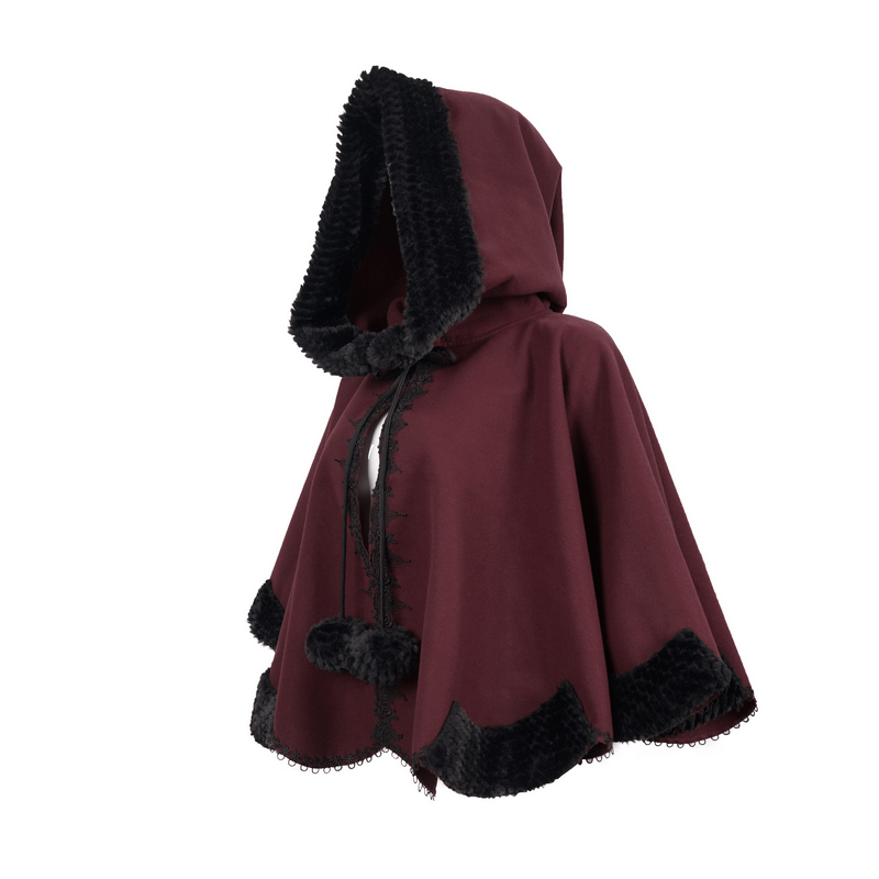 An application scenario or product detail of women's dark red short hooded cape - Image 1