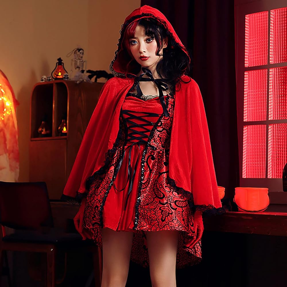 An application scenario or product detail of women's dark red short hooded cape - Image 23