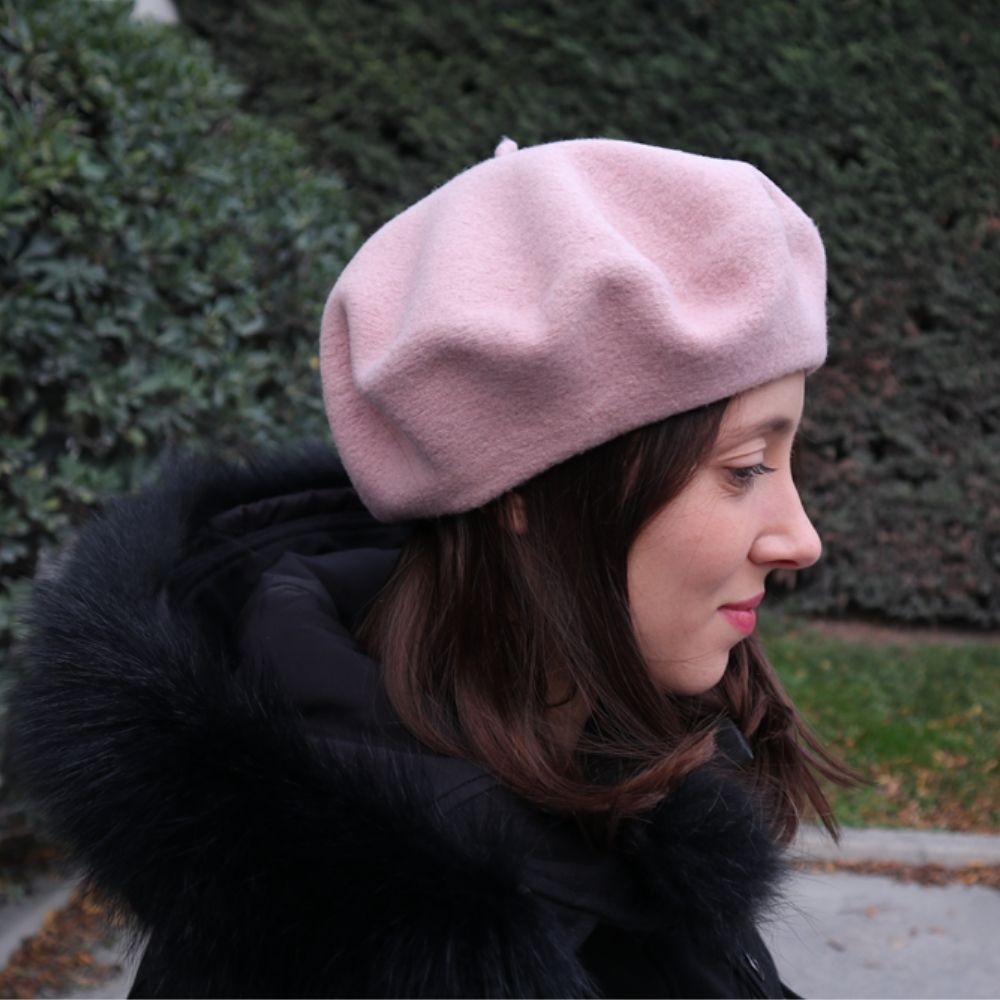 An application scenario or product detail of women's light pink beret - Image 8