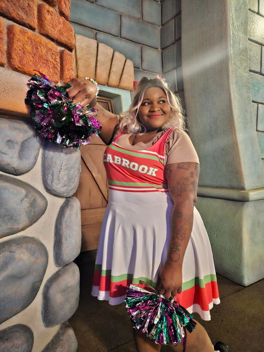 An application scenario or product detail of women's light pink cheerleader outfit - Image 6