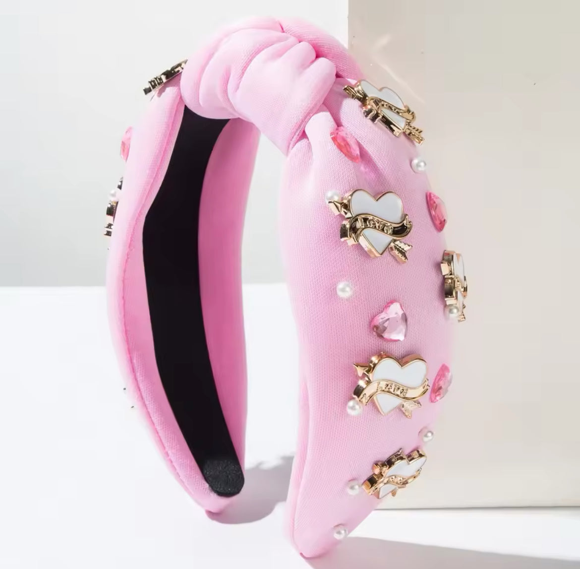 An application scenario or product detail of women's light pink headband for a valentine's day wedding - Image 5
