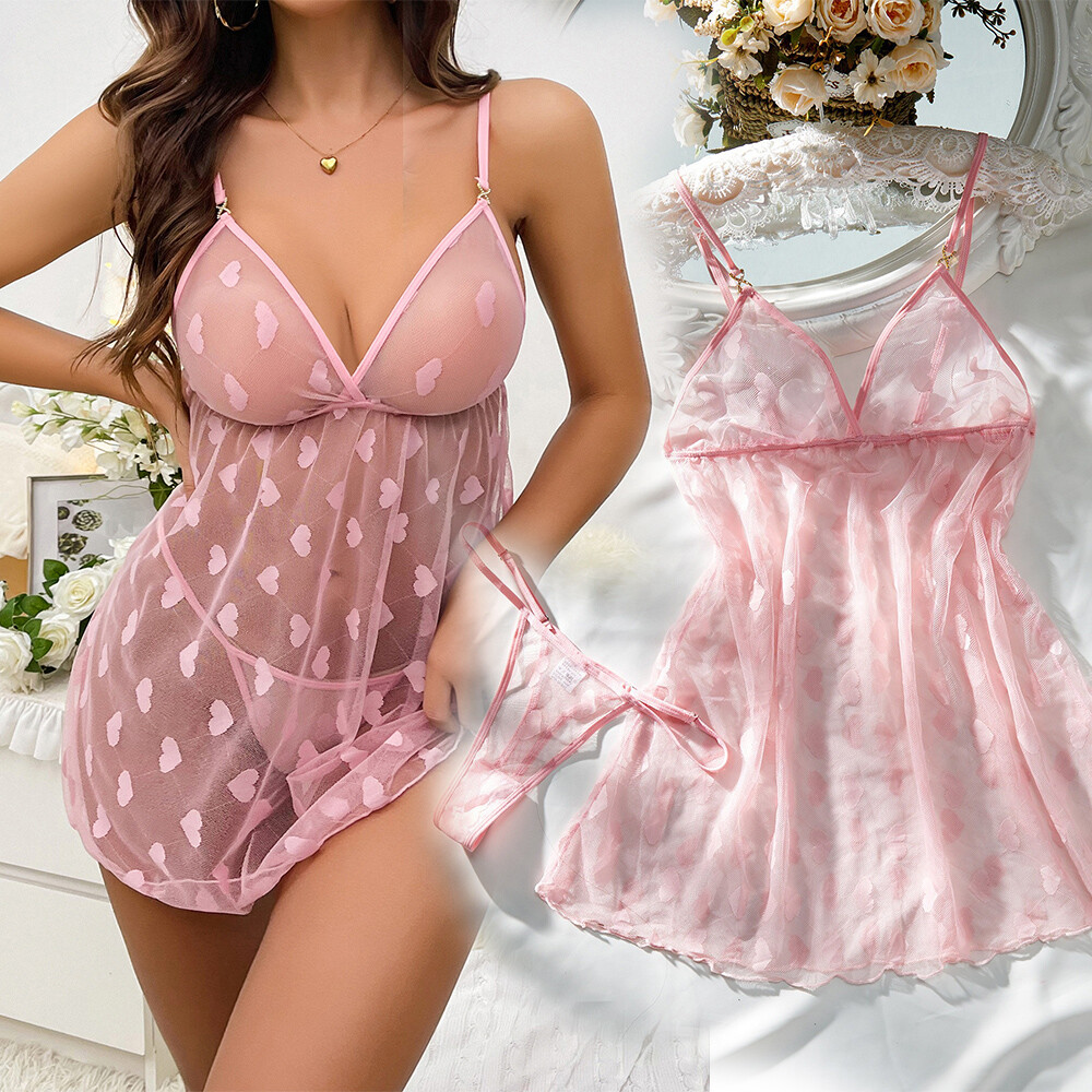An application scenario or product detail of women's light pink sexy nightgown - Image 11
