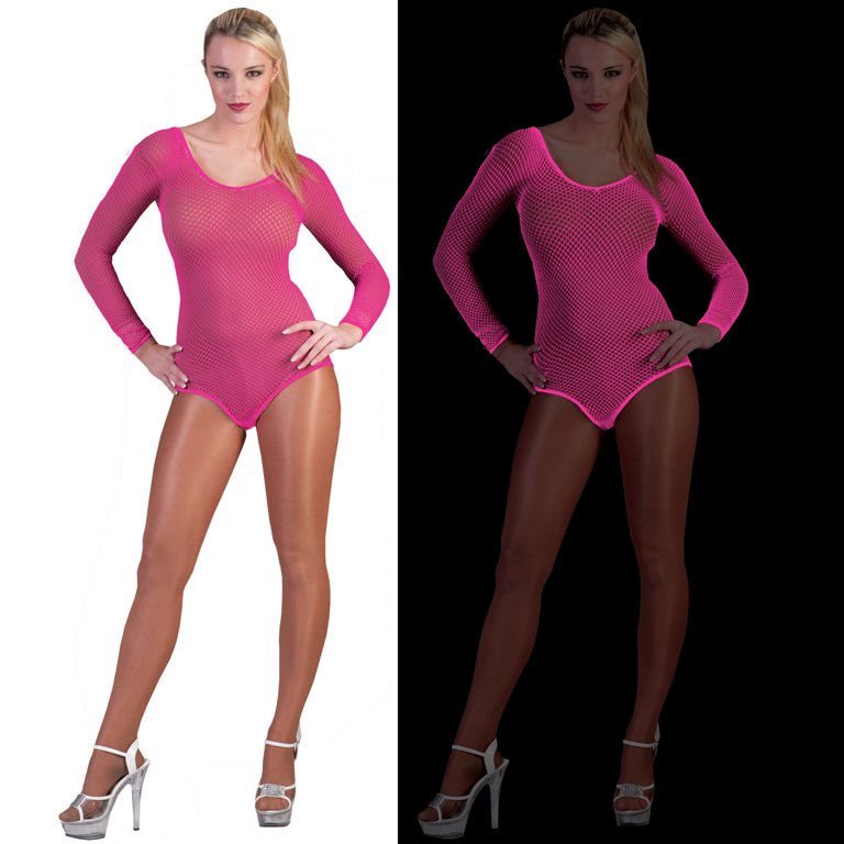 An application scenario or product detail of women's neon pink bodysuit for a rave party - Image 2