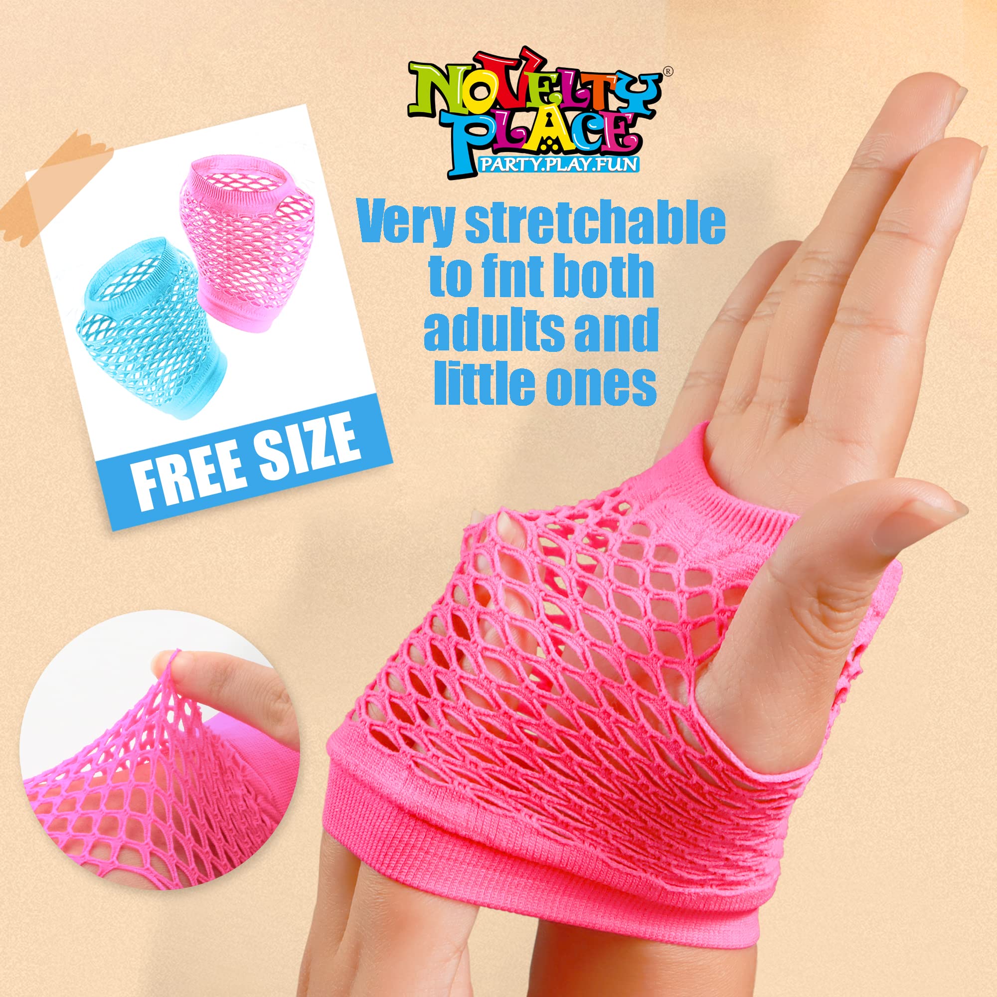 An application scenario or product detail of women's neon pink fingerless gloves for a rave party - Image 1