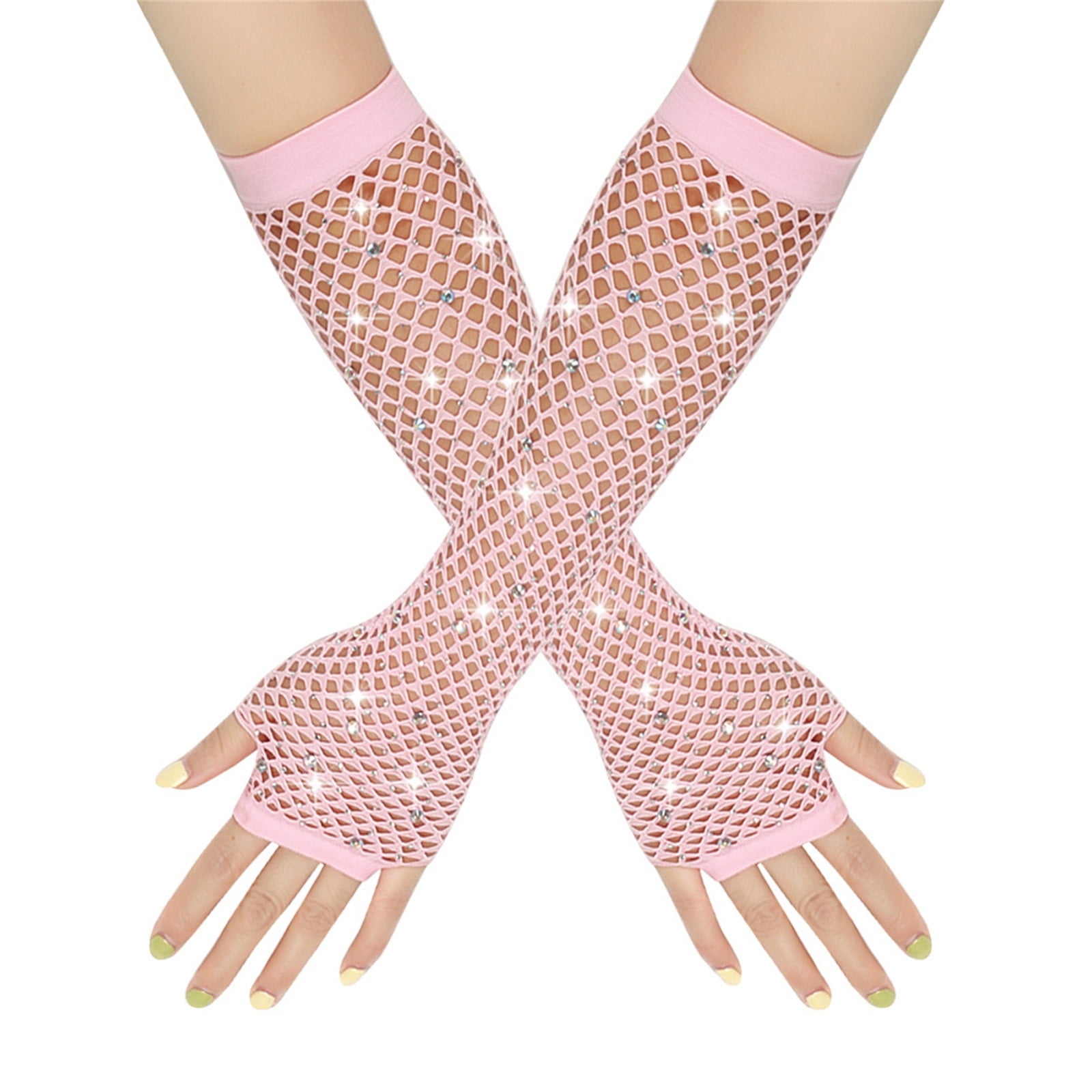 An application scenario or product detail of women's neon pink fingerless gloves for a rave party - Image 8
