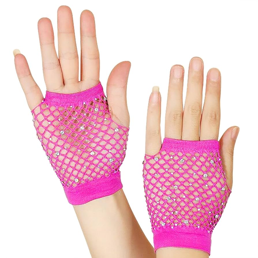 An application scenario or product detail of women's neon pink fingerless gloves for a rave party - Image 9