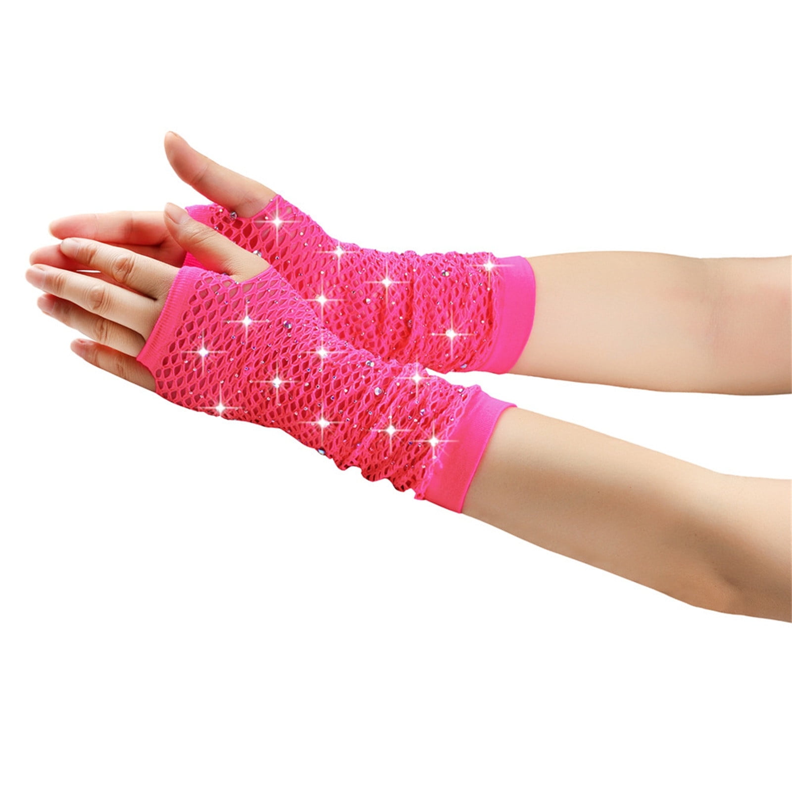 An application scenario or product detail of women's neon pink fingerless gloves for a rave party - Image 17