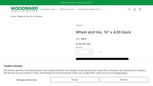 Woodward Equipment - 16 x 4.00 Black Wheel and Tire