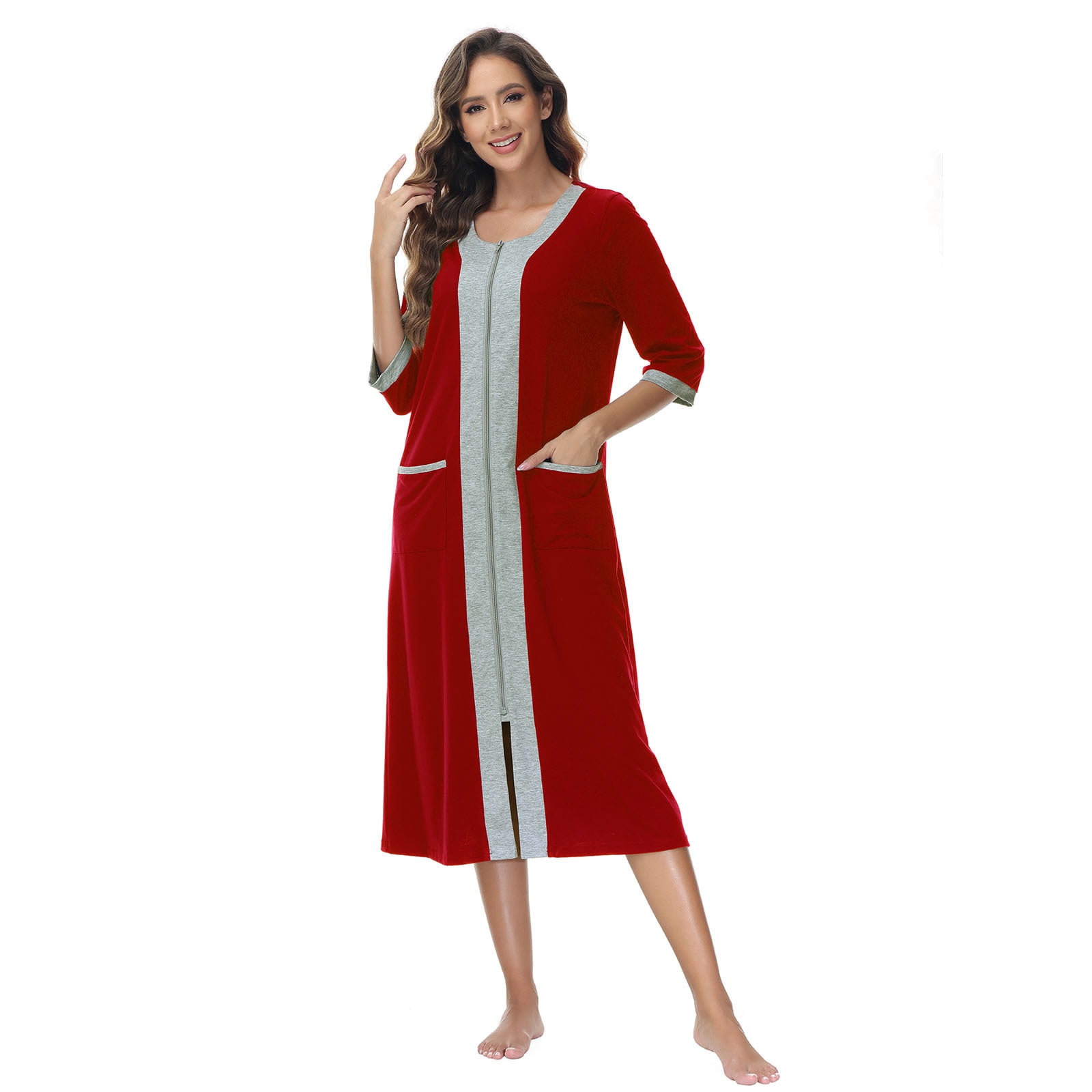 An application scenario or product detail of zipper front housecoat summer zipper -snap - Image 7