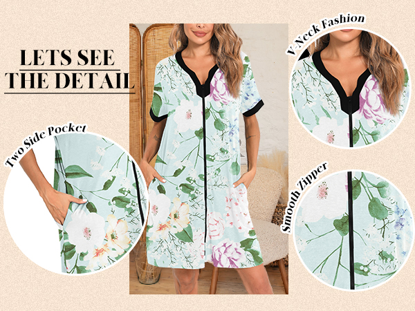 An application scenario or product detail of zipper front housecoat summer zipper -snap - Image 10